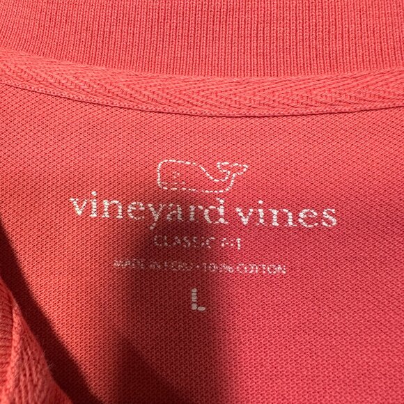 Vineyard Vines Polo Shirt Mens Large Pink Salmon Short  Sleeve  Logo Split Hem - Picture 3 of 5